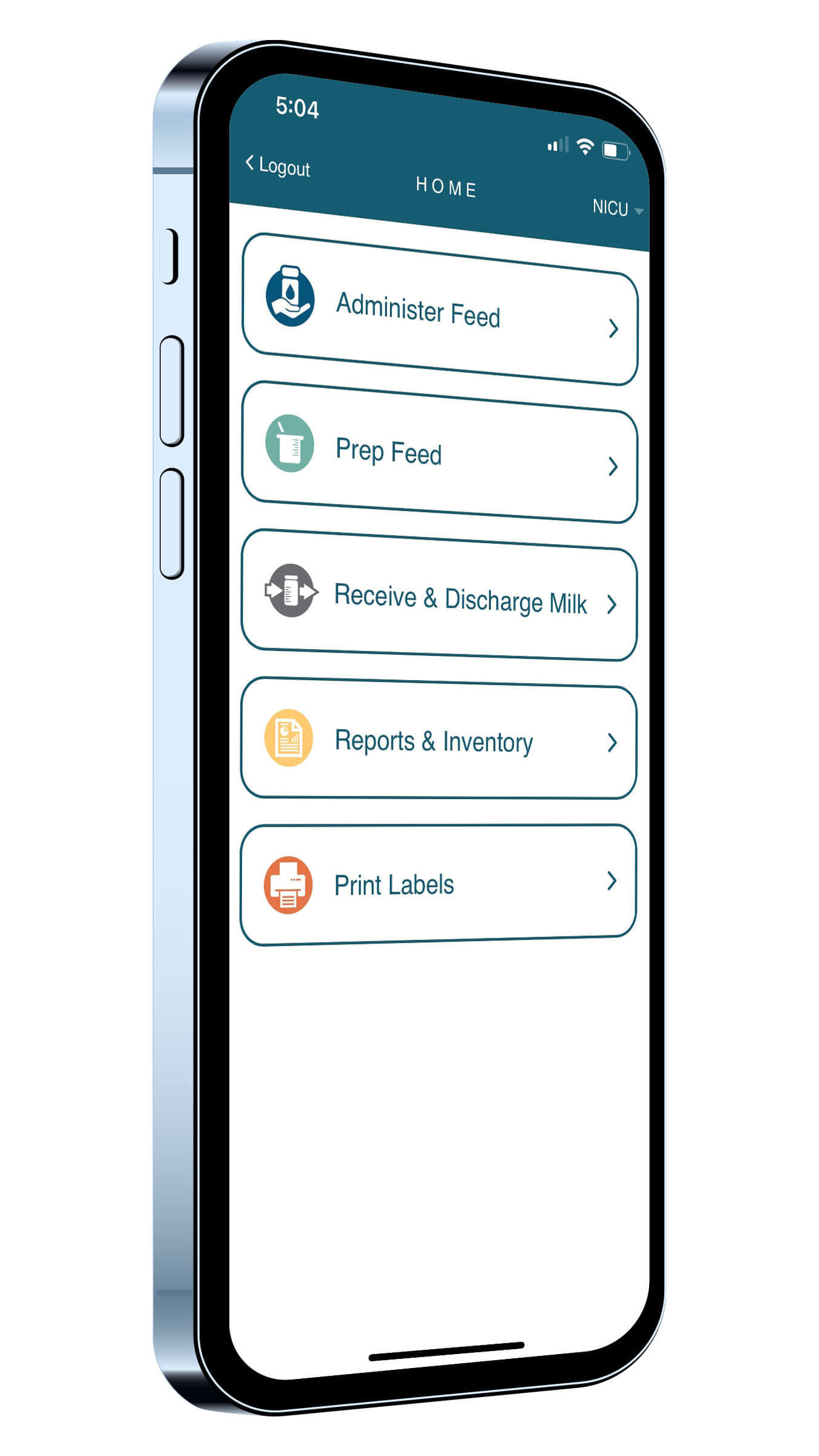 angeleye health care team milktracker app screen